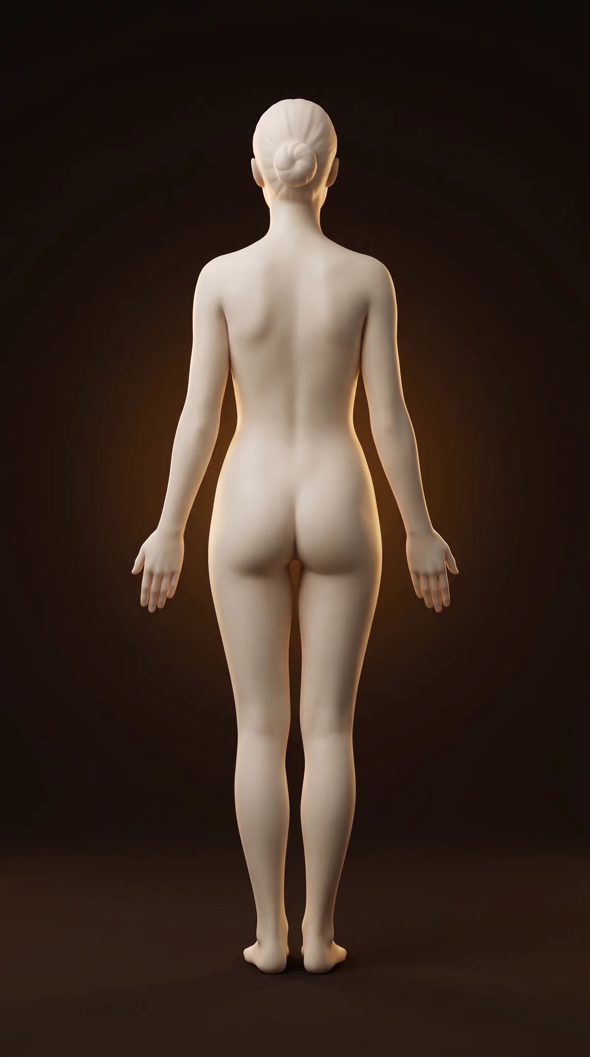 Porcelain figure seen from behind, with tappable focus points
