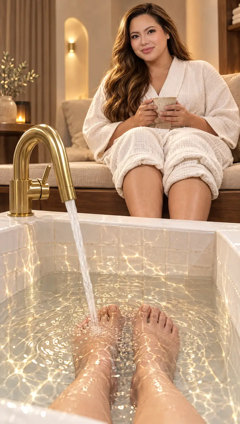 Feet resting in a warm foot soak